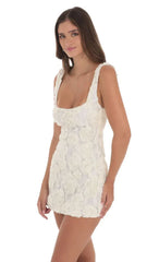 Textured Floral Bodycon Dress In White