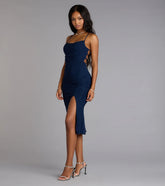 Sparkly Allure Glitter Knit Lace-Up Midi Dress
