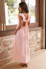 SNDYS Peaches Linen Maxi Dress Pink