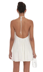 Pearl Halter Shift Dress In White