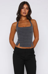 Don'T Wanna Wait Halter Top Midnight Tartan