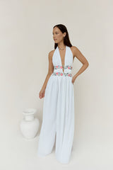 Maldives Garden Halter Maxi Dress White