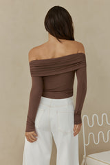 Autumn Dreamer Long Sleeve Off Shoulder Top Brown