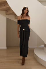 Martini Bloom Off Shoulder Knit Maxi Dress Black