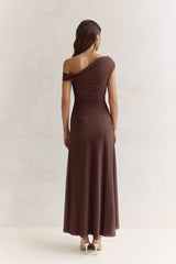 Coffee And Wine Mesh Off Shoulder Maxi Dress Brown