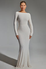 Embellished Open-Back Gown In White