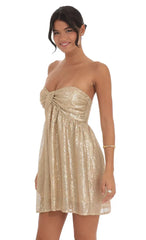 Sequin Babydoll Dress In Gold