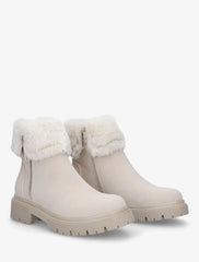 Bottines En Suédine À Revers En Fausse Fourrure - Beige