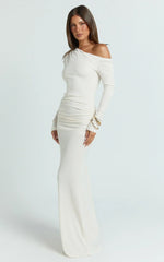 Faith Maxi Dress - Off Shoulder Long Sleeve Maxi Dress In Cream