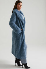 Long Shearling Coat In Blue