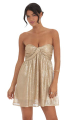 Sequin Babydoll Dress In Gold
