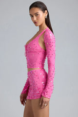 Ruched Mid-Rise Micro Mini Skirt In Bubblegum Pink