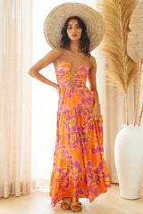 RUNAWAY THE LABEL Orchid Maxi Dress Orange Floral