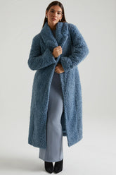 Long Shearling Coat In Blue