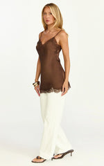 Ava Top - Lace Trim Longline Camisole Top In Chocolate