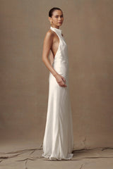 Esther Iridescent Satin Cowl Maxi Dress - Ivory