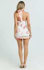 Gillian Mini Dress - Halter Pencil Skirt Dress In Lobster Print