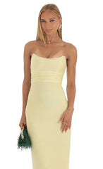 Corset Strapless Maxi Dress In Yellow