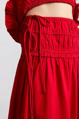 Charlotte Midi Tie Detail Skirt - Cherry