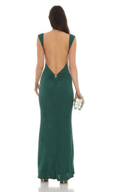 Open Back Maxi Dress In Green