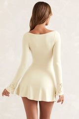 Square Neck Long Sleeve Mini Dress In Ivory
