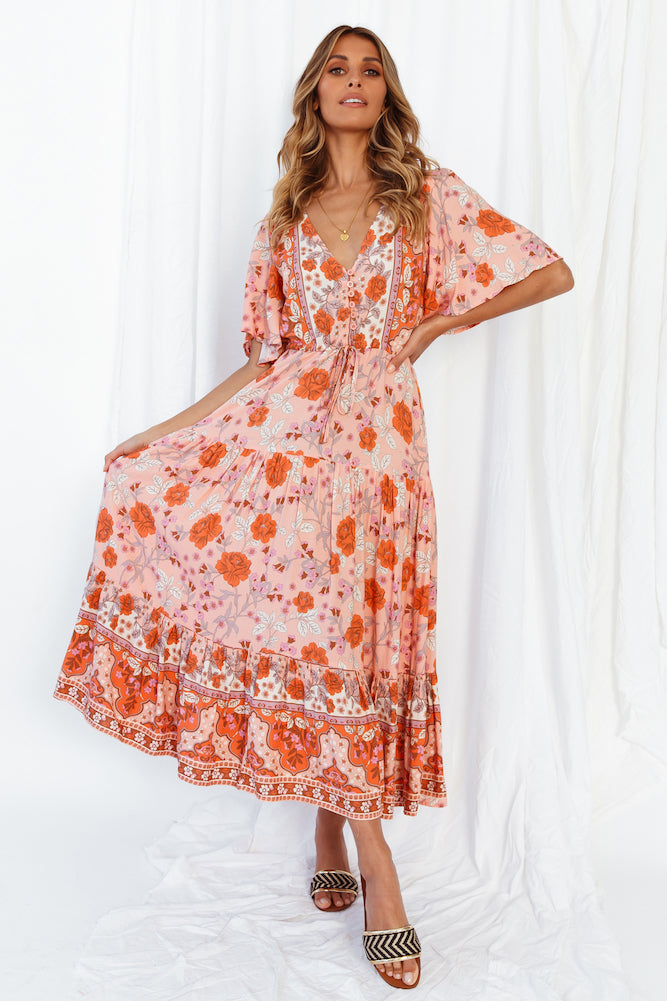 Kiss On The East Coast Midi Dress Orange