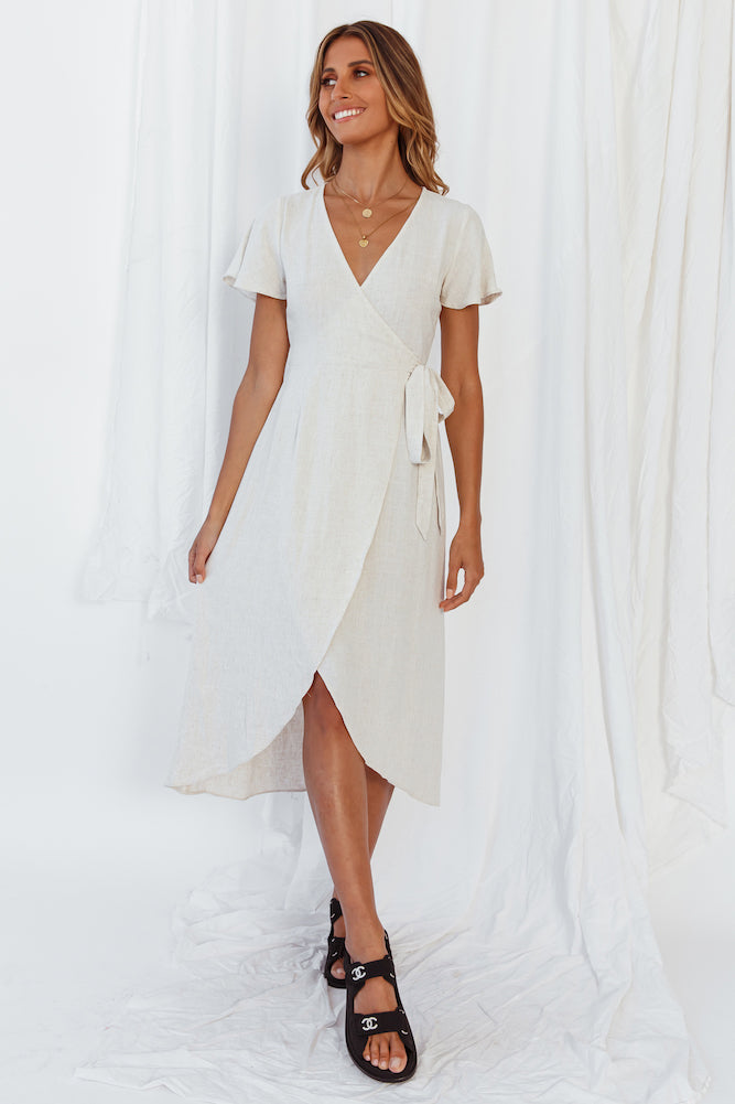 Secrets In The Sand Midi Dress Beige