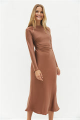 The Forget Me Not Satin Maxi Dress Brown