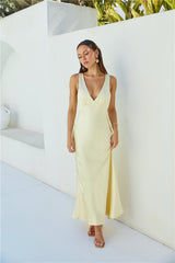 Cheers To You Satin Maxi Dress Yellow