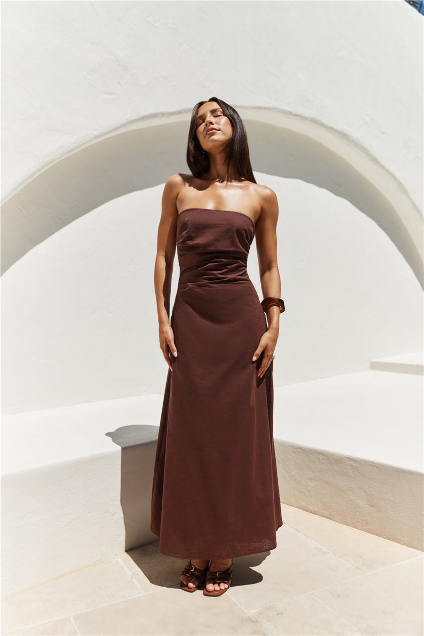 Yasmin Strapless Maxi Dress Brown