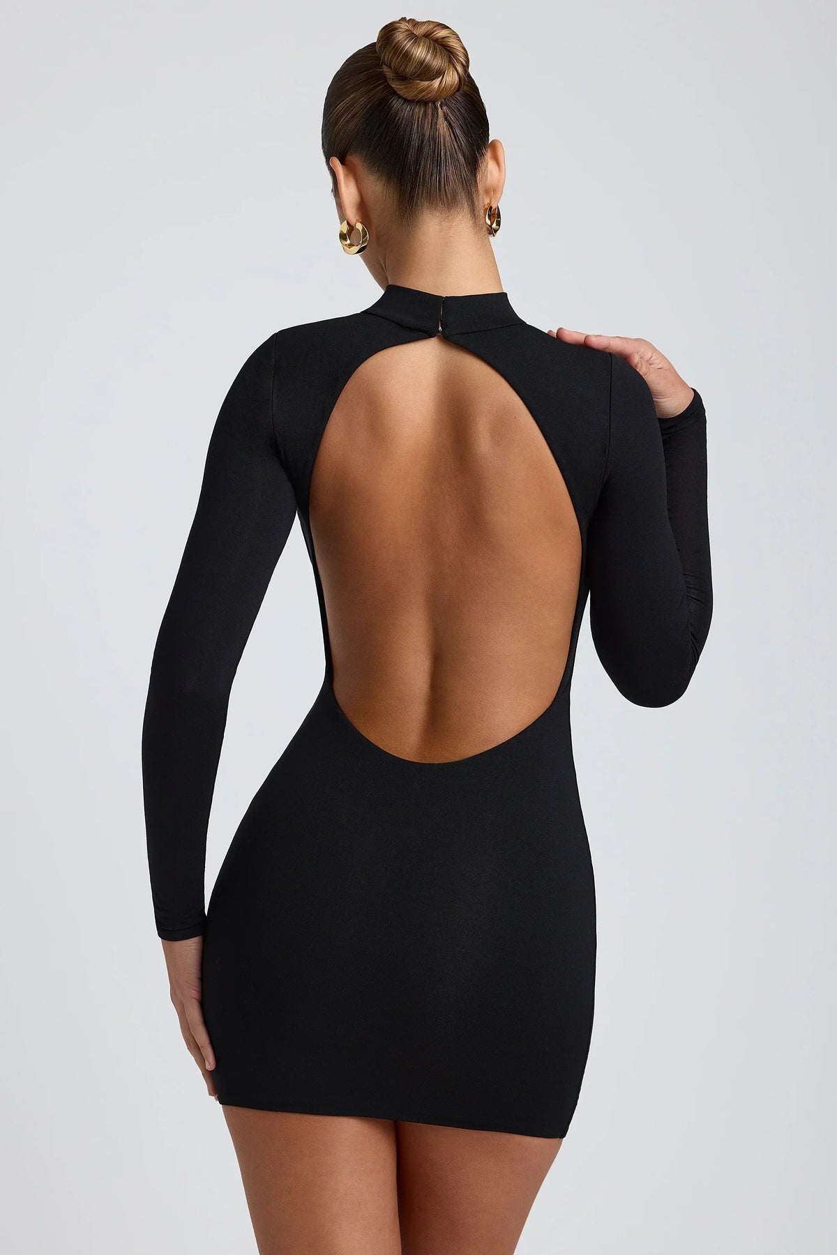 Modal Open-Back Long-Sleeve Mini Dress In Black