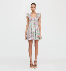 Couturebudthe Charlotte Nap Dress - Green Floral Block Stripe