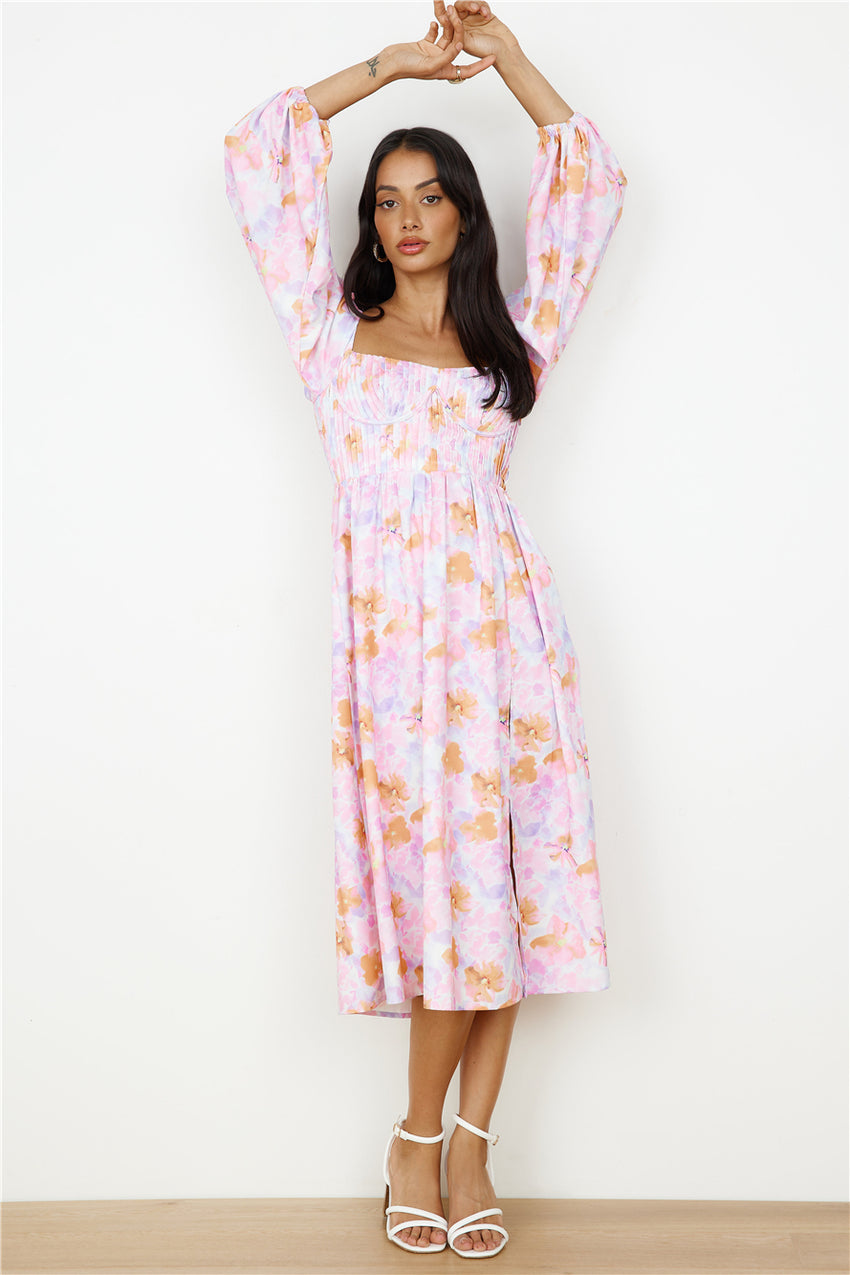 Sunset Blooms Midi Dress Lilac