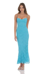 Lace Back Bow Maxi Dress In Aqua Blue