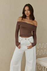 Autumn Dreamer Long Sleeve Off Shoulder Top Brown