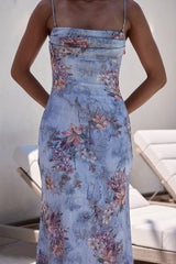 Flickering Flames Mesh Maxi Dress Blue