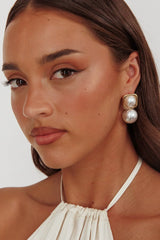 Clara Square Pearl Drop Earrings Gold Pearl