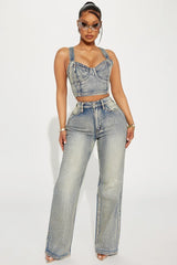 Chasing A Dream Embellished Stretch Straight Leg Jeans - Vintage Wash