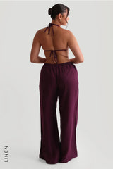 Sheveta Heritage Linen Wide-Leg Pants - Grape