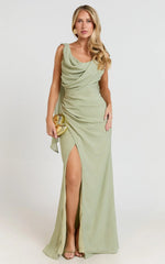 Klarissa Maxi Dress - Cowl Neck Scarf Dress In Sage