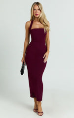 Salome Midi Dress - Halter Neck Column Dress In Wine