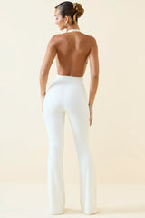 Halterneck Cut-Out Flared Jumpsuit In Vanilla