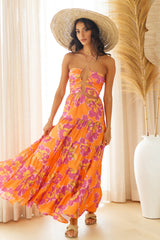 RUNAWAY THE LABEL Orchid Maxi Dress Orange Floral