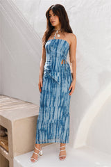 RUNAWAY THE LABEL Inaya Strapless Top Jean Print