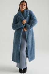 Long Shearling Coat In Blue