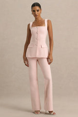 Aceline | Baby Pink Square-Neck Tailored Jumpsuit