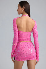 Ruched Mid-Rise Micro Mini Skirt In Bubblegum Pink