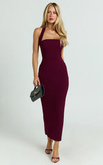 Salome Midi Dress - Halter Neck Column Dress In Wine
