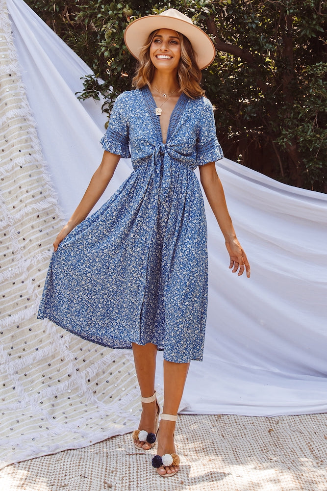 Cabana Drive Midi Dress Blue