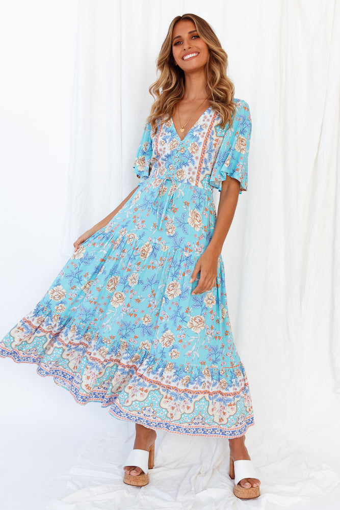 Kiss On The East Coast Midi Dress Aqua